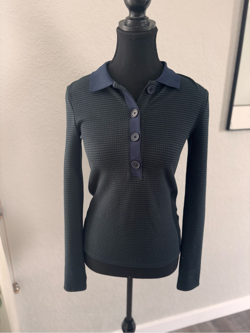 Simons Navy and Dark Blue Long Sleeve Ribbed Polo